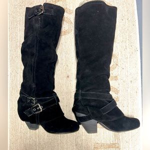 Black suede knee high boots